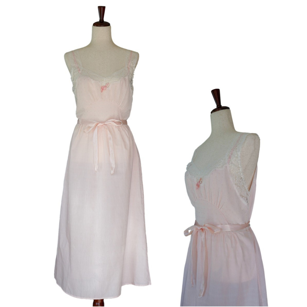 VTG Miss Siren Polka Dot Embroidery Slip Babydoll Dress 36 Fairy Coquette Nighty